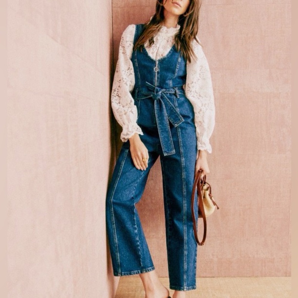 Sezane Blue Denim Jumpsuit